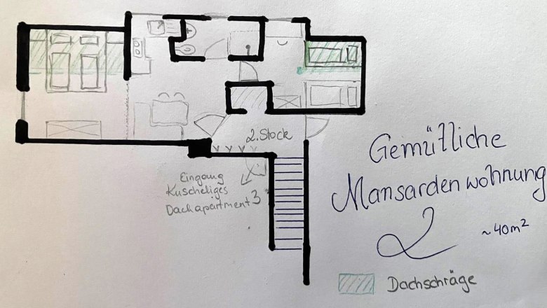 Skizze Grundriss Gemütliche Mansardenwohnung, © Grasberger